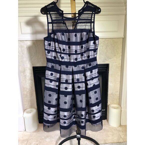 SD Collection Women’s Navy Blue Polka Dot Striped Tank Dress Size 12P NWT - Picture 1 of 6